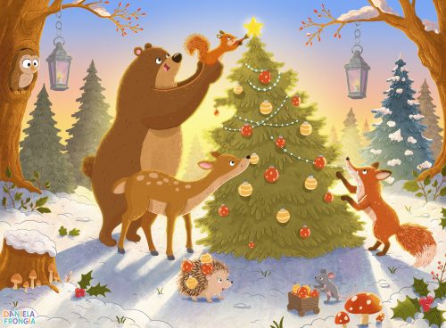 Woodland animal illustration featuring forest animals in a natural woodland scene.